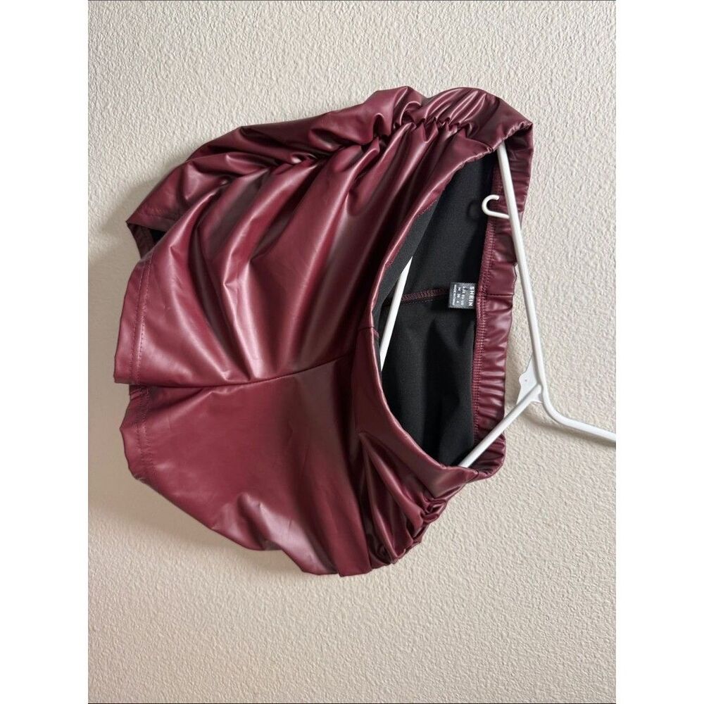 SHEIN High-Waist Faux Leather Shorts in Burgundy